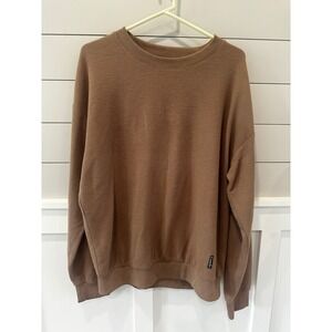 Comfrt Brown Waffle Knit Crewneck Sweatshirt Mens Large Oversized Relaxed Fit